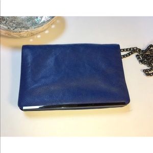 HALOGEN BLUE LEATHER CROSSBODY BAG EUC